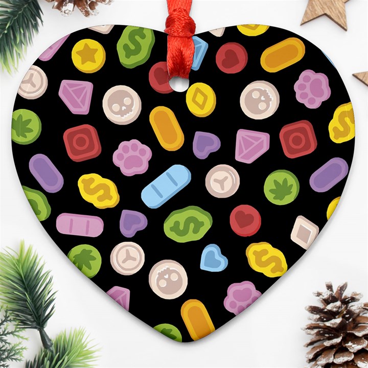 Ecstasy pills pattern Heart Ornament (Two Sides)