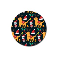 Funny Christmas Pattern Background Magnet 3  (round)