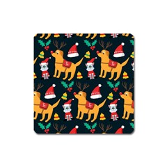 Funny Christmas Pattern Background Square Magnet