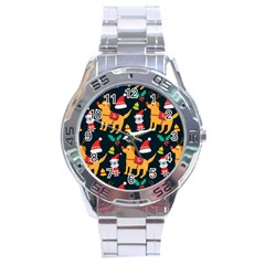 Funny Christmas Pattern Background Stainless Steel Analogue Watch