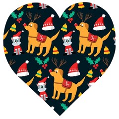 Funny Christmas Pattern Background Wooden Puzzle Heart