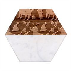 Funny Christmas Pattern Background Marble Wood Coaster (hexagon) 