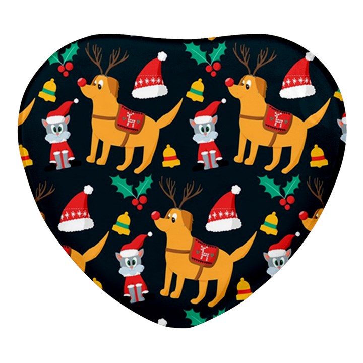 Funny Christmas Pattern Background Heart Glass Fridge Magnet (4 pack)