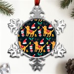 Funny Christmas Pattern Background Metal Small Snowflake Ornament Front