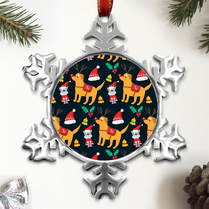 Funny Christmas Pattern Background Metal Small Snowflake Ornament