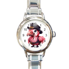 Kawaii Pink Parrot Pirate Round Italian Charm Watch