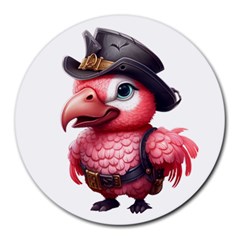 Kawaii Pink Parrot Pirate Round Mousepad