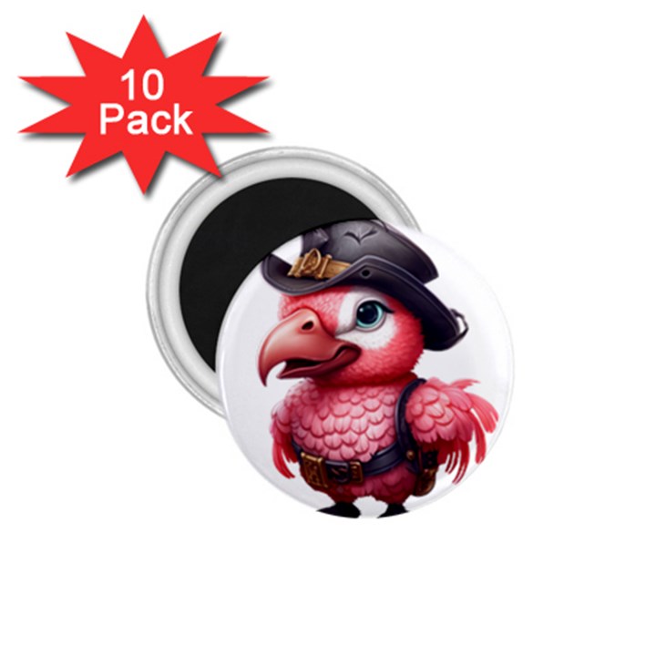 Kawaii Pink Parrot Pirate 1.75  Magnets (10 pack) 