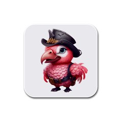 Kawaii Pink Parrot Pirate Rubber Square Coaster (4 Pack)