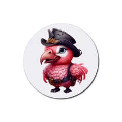 Kawaii Pink Parrot Pirate Rubber Coaster (round)