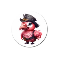 Kawaii Pink Parrot Pirate Magnet 3  (round) by KawaiiArtStyle