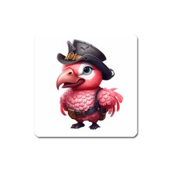 Kawaii Pink Parrot Pirate Square Magnet by KawaiiArtStyle