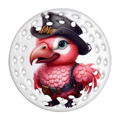 Kawaii Pink Parrot Pirate Round Filigree Ornament (two Sides)