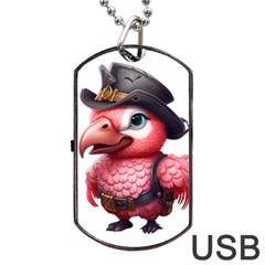 Kawaii Pink Parrot Pirate Dog Tag Usb Flash (one Side)