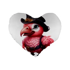 Kawaii Pink Parrot Pirate Standard 16  Premium Flano Heart Shape Cushions