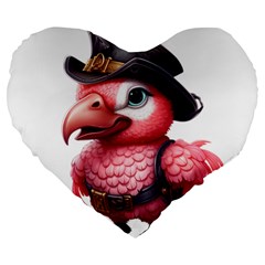 Kawaii Pink Parrot Pirate Large 19  Premium Flano Heart Shape Cushions by KawaiiArtStyle