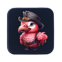 Kawaii Pink Parrot Pirate Square Metal Box (black)