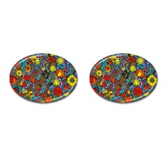 Mid Century Retro Floral 1970s 1960s Pattern 56 Cufflinks (oval) by violetheavensky