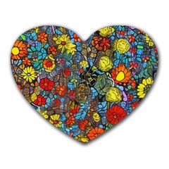 Mid Century Retro Floral 1970s 1960s Pattern 56 Heart Mousepad