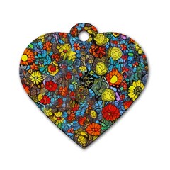 Mid Century Retro Floral 1970s 1960s Pattern 56 Dog Tag Heart (one Side)