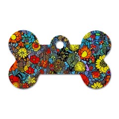 Mid Century Retro Floral 1970s 1960s Pattern 56 Dog Tag Bone (one Side)