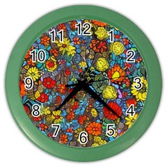 Mid Century Retro Floral 1970s 1960s Pattern 56 Color Wall Clock