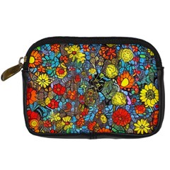 Mid Century Retro Floral 1970s 1960s Pattern 56 Digital Camera Leather Case