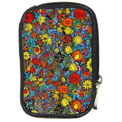 Mid Century Retro Floral 1970s 1960s Pattern 56 Compact Camera Leather Case