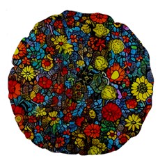 Mid Century Retro Floral 1970s 1960s Pattern 56 Large 18  Premium Flano Round Cushions