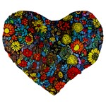 Mid Century Retro Floral 1970s 1960s Pattern 56 Large 19  Premium Flano Heart Shape Cushions Front