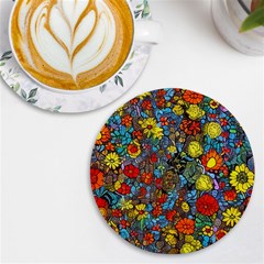 Mid Century Retro Floral 1970s 1960s Pattern 56 Uv Print Round Tile Coaster