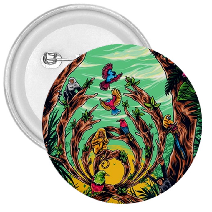 Monkey Tiger Bird Parrot Forest Jungle Style 3  Buttons