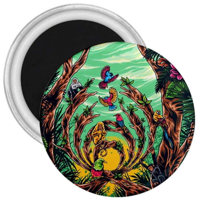 Monkey Tiger Bird Parrot Forest Jungle Style 3  Magnets