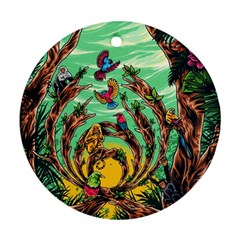 Monkey Tiger Bird Parrot Forest Jungle Style Ornament (round) by Grandong