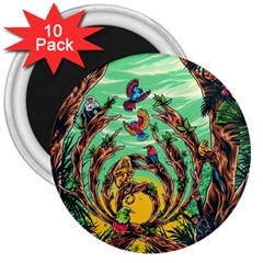 Monkey Tiger Bird Parrot Forest Jungle Style 3  Magnets (10 Pack) 