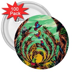 Monkey Tiger Bird Parrot Forest Jungle Style 3  Buttons (100 Pack) 