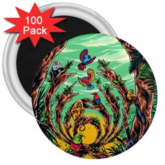 Monkey Tiger Bird Parrot Forest Jungle Style 3  Magnets (100 Pack)