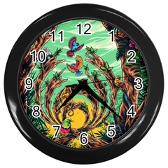 Monkey Tiger Bird Parrot Forest Jungle Style Wall Clock (black)