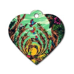 Monkey Tiger Bird Parrot Forest Jungle Style Dog Tag Heart (two Sides)