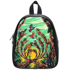 Monkey Tiger Bird Parrot Forest Jungle Style School Bag (small)