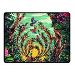 Monkey Tiger Bird Parrot Forest Jungle Style Fleece Blanket (small)