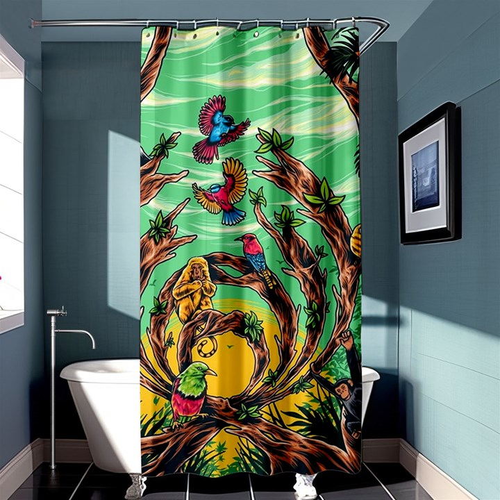 Monkey Tiger Bird Parrot Forest Jungle Style Shower Curtain 36  x 72  (Stall) 