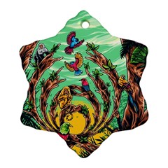 Monkey Tiger Bird Parrot Forest Jungle Style Snowflake Ornament (two Sides)