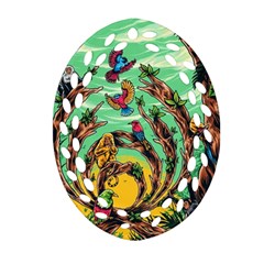 Monkey Tiger Bird Parrot Forest Jungle Style Ornament (oval Filigree)