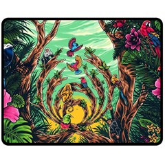 Monkey Tiger Bird Parrot Forest Jungle Style Two Sides Fleece Blanket (medium)