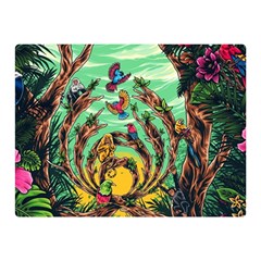 Monkey Tiger Bird Parrot Forest Jungle Style Two Sides Premium Plush Fleece Blanket (mini) by Grandong