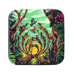 Monkey Tiger Bird Parrot Forest Jungle Style Square Metal Box (black)