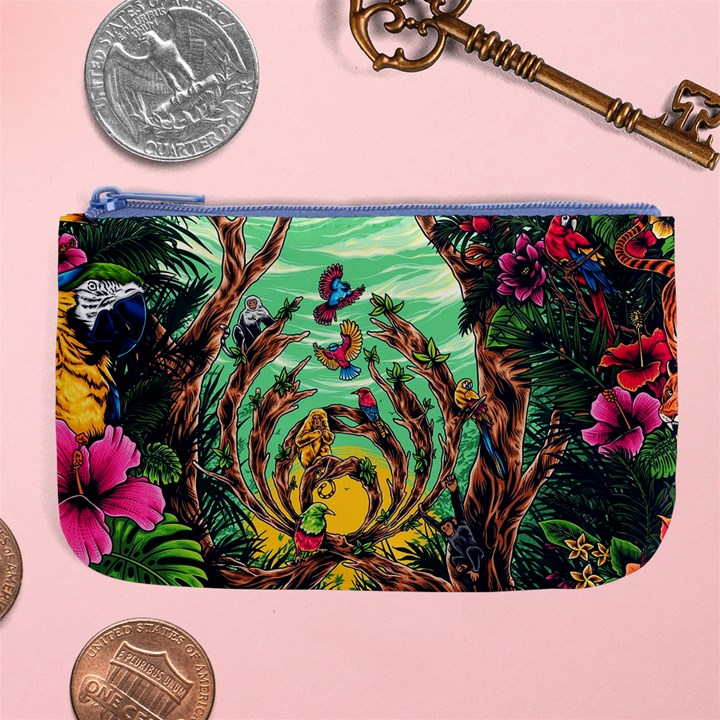 Monkey Tiger Bird Parrot Forest Jungle Style Large Coin Purse