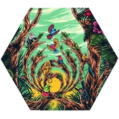 Monkey Tiger Bird Parrot Forest Jungle Style Wooden Puzzle Hexagon