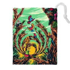 Monkey Tiger Bird Parrot Forest Jungle Style Drawstring Pouch (4xl)